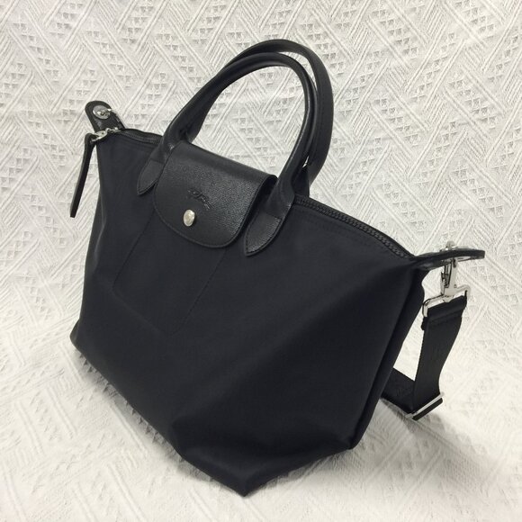 🎈 Long 💗champ Le Pliage Neo Tote Bag size  Large Black - Picture 2 of 7